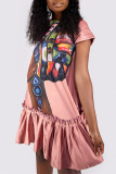 Pink Fashion Casual Print Patchwork O Neck Short Sleeve Dress Dresses