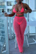 Pink Fashion Sexy Hot Drilling Frenulum V Neck Sleeveless Two Pieces