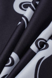 Black Fashion Casual Print Tassel Patchwork Regular High Waist Skirt