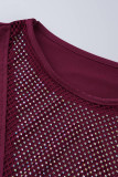 Burgundy Fashion Sexy Patchwork Hollowed Out See-through O Neck Sleeveless Dress