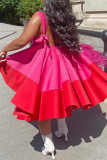 Rose Red Fashion Casual Solid Bandage Patchwork Backless Spaghetti Strap Sleeveless Dress