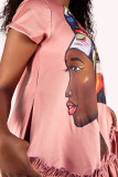 Pink Fashion Casual Print Patchwork O Neck Short Sleeve Dress Dresses