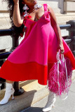 Rose Red Fashion Casual Solid Bandage Patchwork Backless Spaghetti Strap Sleeveless Dress
