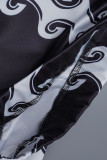 Black Fashion Casual Print Tassel Patchwork Regular High Waist Skirt