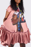 Pink Fashion Casual Print Patchwork O Neck Short Sleeve Dress Dresses