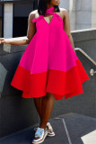 Rose Red Fashion Casual Solid Bandage Patchwork Backless Spaghetti Strap Sleeveless Dress