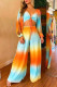 Orange Fashion Casual Print Bandage Hollowed Out V Neck Long Sleeve Two Pieces