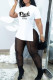 White Fashion Casual Letter Print See-through Slit O Neck Short Sleeve Two Pieces