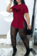 Burgundy Fashion Casual Letter Print See-through Slit O Neck Short Sleeve Two Pieces