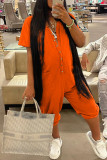 Orange Fashion Casual Solid Basic V Neck Regular Jumpsuits