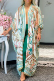 Blue Fashion Casual Print Cardigan Outerwear