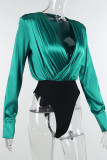 Green Sexy Elegant Solid Patchwork V Neck Regular Bodysuits