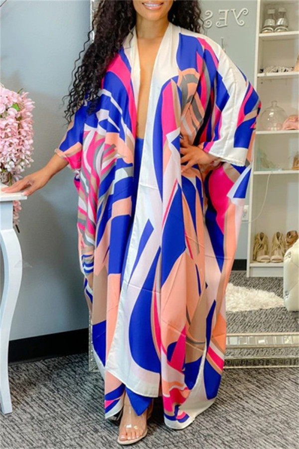 Blue Fashion Casual Print Cardigan Outerwear