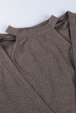 Grey Sexy Solid Split Joint V Neck Long Sleeve Two Pieces