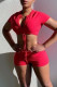 Red Fashion Casual Solid Bandage V Neck Short Sleeve Two Pieces