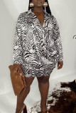 White Plus Size Sexy Party Zebra Print V Neck Wrapped Skirt Dresses