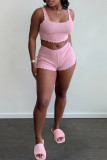 Pink Fashion Casual Solid Basic U Neck Sleeveless Two Pieces