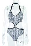 White Fashion Sexy Print Patchwork Backless Swimwears