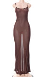 Brown Sexy Solid Mesh Spaghetti Strap Trumpet Mermaid Dresses
