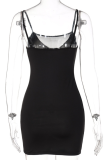 Black Sexy Solid Mesh Spaghetti Strap Pencil Skirt Dresses