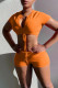 Orange Fashion Casual Solid Bandage V Neck Short Sleeve Two Pieces