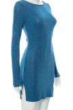Blue Sexy Solid Mesh O Neck Pencil Skirt Dresses
