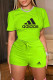 Fluorescent Green Fashion Casual Print Letter O Neck Short Sleeve Two Pieces