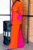 Orange Fashion Casual Solid Patchwork Turndown Collar Long Sleeve Two Pieces
