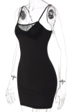 Black Sexy Solid Mesh Spaghetti Strap Pencil Skirt Dresses