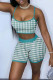 Green Sexy Plaid Print Patchwork Spaghetti Strap Sleeveless Two Pieces