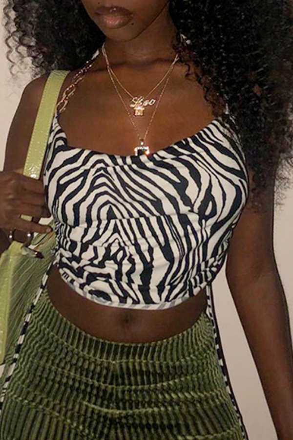 Zebra Sexy Print Patchwork Halter Tops