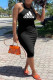 Black Fashion Casual Print Letter O Neck One Step Skirt Dresses