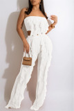White Fashion Sexy Solid Split Joint Flounce Strapless Sleeveless Two Pieces