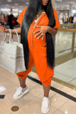 Orange Fashion Casual Solid Basic V Neck Regular Jumpsuits
