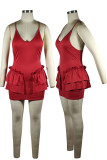 Red Sexy Solid Patchwork Stringy Selvedge Spaghetti Strap Sling Dress Dresses
