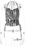 Zebra Sexy Print Patchwork Halter Tops