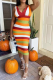 Tangerine Red Sexy Striped Patchwork V Neck Pencil Skirt Dresses