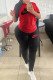 Red Fashion Casual Print Letter O Neck Short Sleeve Two Pieces