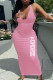 Pink Fashion Simplicity Print Letter V Neck One Step Skirt Dresses