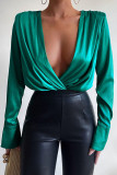 Green Sexy Elegant Solid Patchwork V Neck Regular Bodysuits