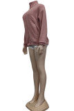 Pink Casual Print Turndown Collar Outerwear