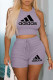 Purple Fashion Casual Print Letter O Neck Sleeveless Two Pieces