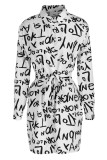 Yellow Casual Print Patchwork Buckle Turndown Collar Shirt Dress Dresses