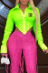 Fluorescent Green Fashion Sexy Print Letter Turndown Collar Tops