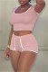 Pink Fashion Casual Solid Patchwork U Neck Short Sleeve Two Pieces