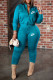 Blue Fashion Sportswear Print Letter O Neck Long Sleeve Two Pieces