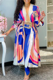 Blue Fashion Casual Print Cardigan Outerwear