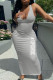 Grey Fashion Simplicity Print Letter V Neck One Step Skirt Dresses