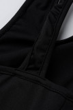Black Sexy Solid Hollowed Out Patchwork Asymmetrical Collar Boot Cut Jumpsuits