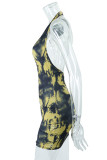 Yellow Fashion Sexy Print Tie Dye Backless Halter Sleeveless Dress Dresses